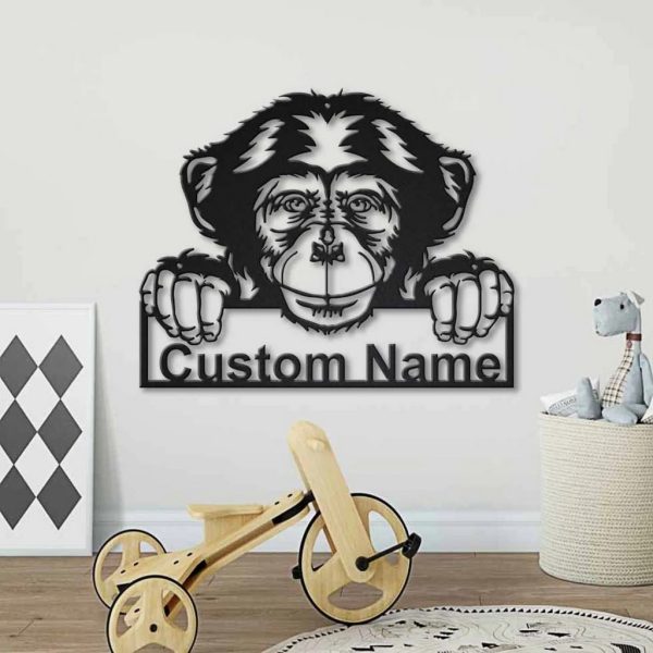 Chimpanzee Monkey Metal Art Personalized Metal Name Sign Decor Home Gift for Animal Lover