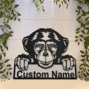 Chimpanzee Monkey Metal Art Personalized Metal Name Sign Decor Home Gift for Animal Lover 4