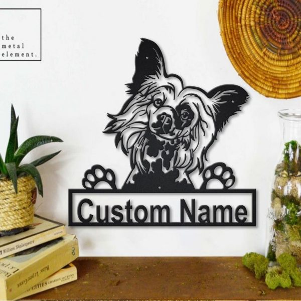 Chinese Crested Dog Metal Art Personalized Metal Name Sign Decor Home Gift for Dog Lover