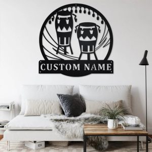 Conga Musical Instrument Metal Art Personalized Metal Name Sign Music Room Decor