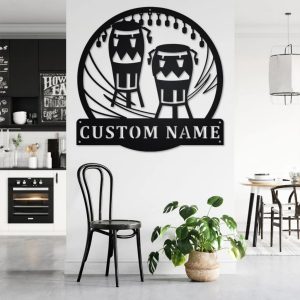 Conga Musical Instrument Metal Art Personalized Metal Name Sign Music Room Decor 3
