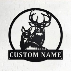 Couple Deer Metal Art Personalized Metal Name Sign Hunting Room Decor Gift for Hunter 1