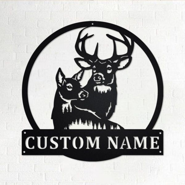 Couple Deer Metal Art Personalized Metal Name Sign Hunting Room Decor Gift for Hunter