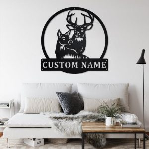 Couple Deer Metal Art Personalized Metal Name Sign Hunting Room Decor Gift for Hunter