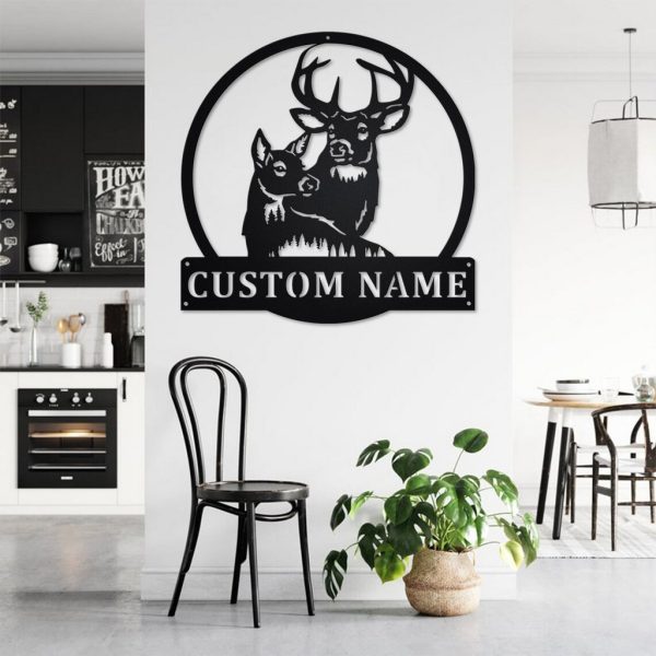 Couple Deer Metal Art Personalized Metal Name Sign Hunting Room Decor Gift for Hunter