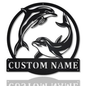 Couple Dolphin Metal Art Personalized Metal Name Sign Decor Home Gift for Animal Lover 1