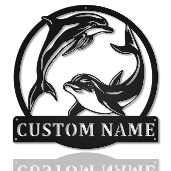 Couple Dolphin Metal Art Personalized Metal Name Sign Decor Home Gift for Animal Lover