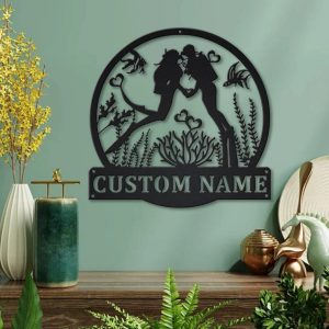 Couple Scuba Diving Metal Sign Personalized Metal Name Signs Home Decor Sport Lovers Gifts 2