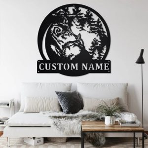Couple Wolf Metal Art Personalized Metal Name Sign Decor Home Gift for Hunter