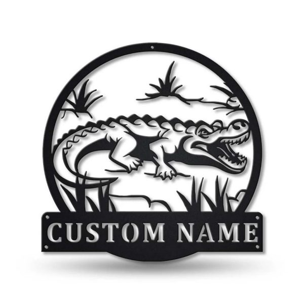 Crocodile Metal Art Personalized Metal Name Sign Decor Home Gift for Animal Lover