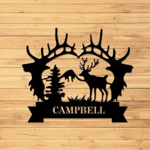 Deer Antler Metal Art Personalized Metal Name Sign Cabin Signs Decor Outdoor