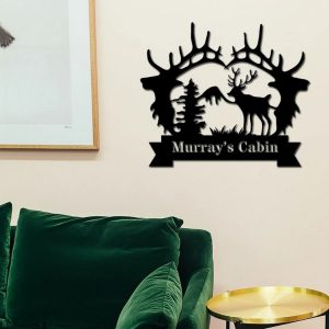 Deer Antler Metal Art Personalized Metal Name Sign Cabin Signs Decor Outdoor 3