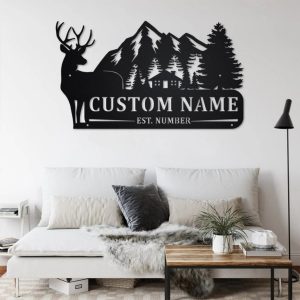 Deer Family Metal Art Personalized Metal Name Signs Gifts For Hunter Dad Hunting Room Decor 2