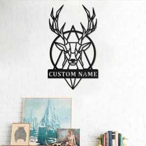 Deer Geometric Metal Art Personalized Metal Name Signs Gifts For Hunter Dad Home Decor