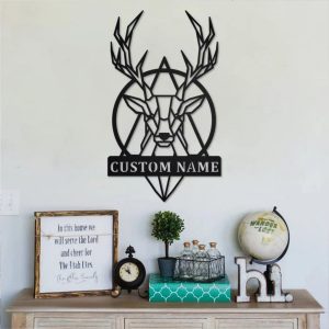 Deer Geometric Metal Art Personalized Metal Name Signs Gifts For Hunter Dad Home Decor 3