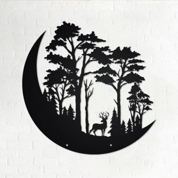 Deer Moon Forest Metal Art Laser Cut Metal Signs Room Decor Gifts For Hunter Dad