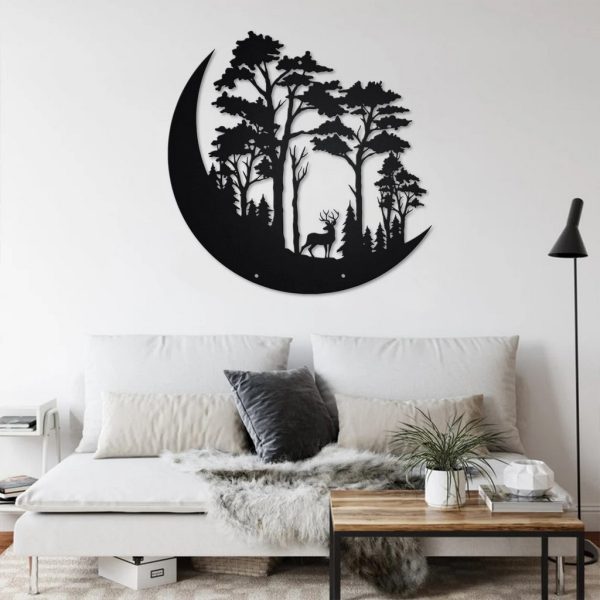 Deer Moon Forest Metal Art Laser Cut Metal Signs Room Decor Gifts For Hunter Dad