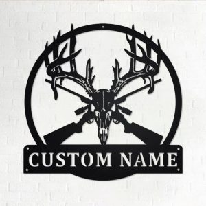 Deer Skull Hunting Metal Art Personalized Metal Name Signs Room Decor Gifts For Hunter Dad 1