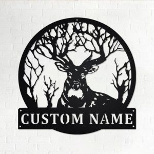 Deer Tree Metal Art Personalized Metal Name Sign Room Decor Gifts For Hunter Dad 1