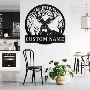 Deer Tree Metal Art Personalized Metal Name Sign Room Decor Gifts For Hunter Dad 3