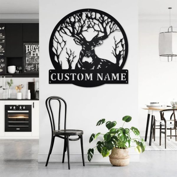 Deer Tree Metal Art Personalized Metal Name Sign Room Decor Gifts For Hunter Dad