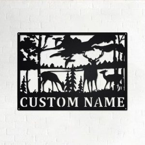 Deer Wildlife Metal Art Personalized Metal Name Signs Gifts For Hunter Dad Hunting Room Decor