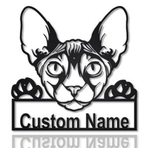 Donskoy Cat Metal Art Personalized Metal Name Sign Decor Home Gift for Cat Lover