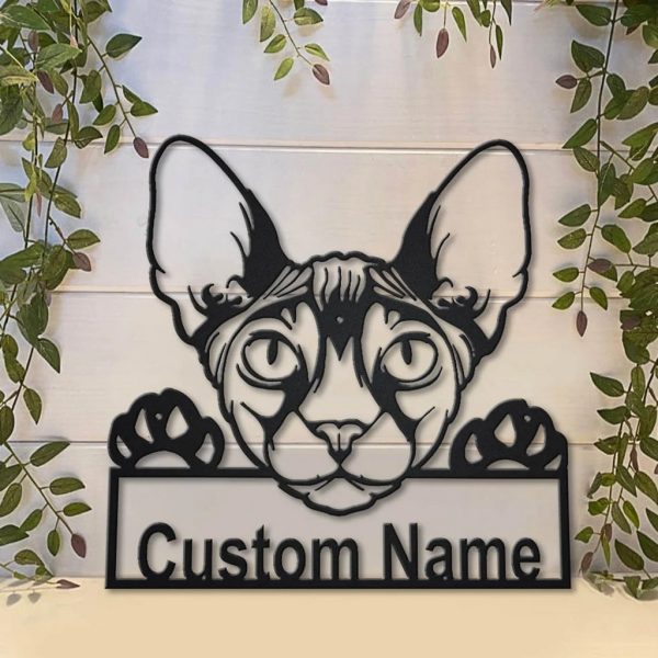 Donskoy Cat Metal Art Personalized Metal Name Sign Decor Home Gift for Cat Lover