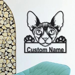 Donskoy Cat Metal Art Personalized Metal Name Sign Decor Home Gift for Cat Lover 3