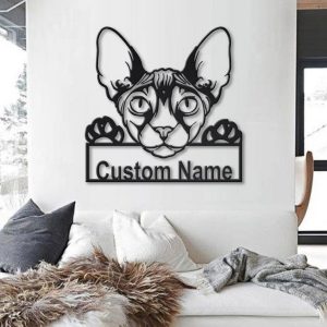 Donskoy Cat Metal Art Personalized Metal Name Sign Decor Home Gift for Cat Lover 4