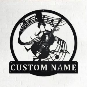 Double Bass Musical Instrument Metal Art Personalized Metal Name Sign Music Room Decor