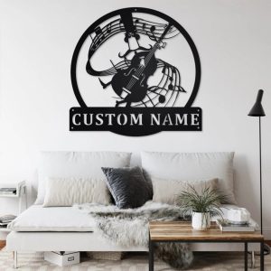 Double Bass Musical Instrument Metal Art Personalized Metal Name Sign Music Room Decor