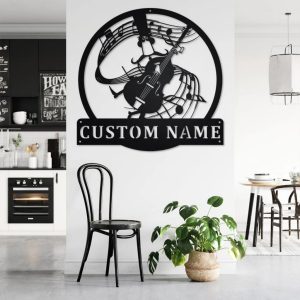 Double Bass Musical Instrument Metal Art Personalized Metal Name Sign Music Room Decor 3