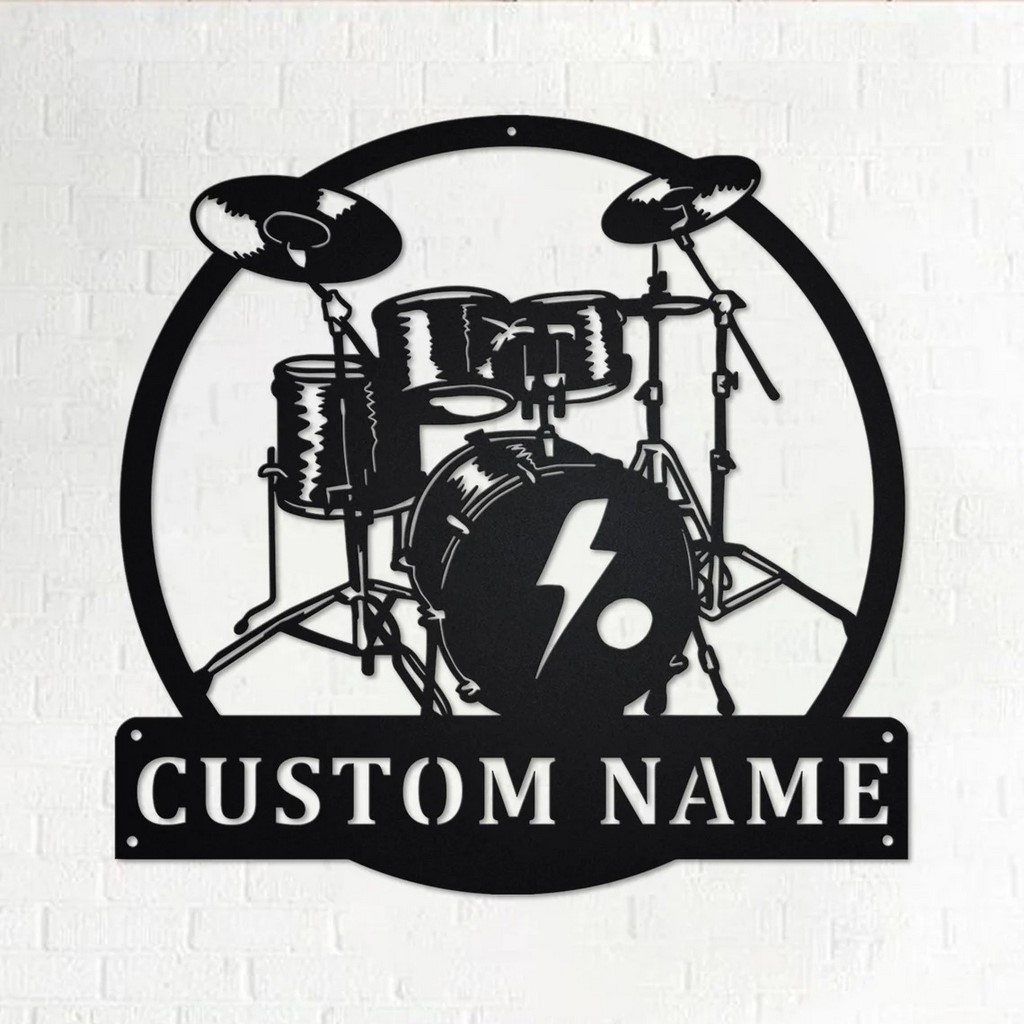 Drummer Musical Instrument Metal Art Personalized Metal Name Sign Music Room Decor