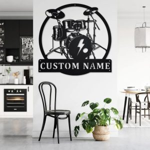 Drummer Musical Instrument Metal Art Personalized Metal Name Sign Music Room Decor