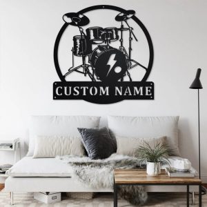 Drummer Musical Instrument Metal Art Personalized Metal Name Sign Music Room Decor 3