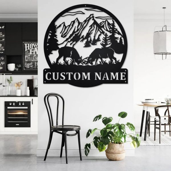 Dueling Caribou Elk Deer Metal Art Personalized Metal Name Signs Gifts For Hunter Dad Home Decor
