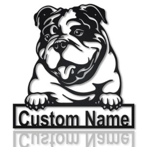 English Bulldog Metal Art Personalized Metal Name Sign Decor Home Gift for Dog Lover 1