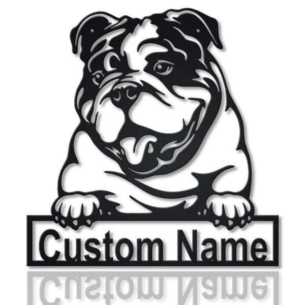 English Bulldog Metal Art Personalized Metal Name Sign Decor Home Gift for Dog Lover