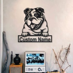 English Bulldog Metal Art Personalized Metal Name Sign Decor Home Gift for Dog Lover 2