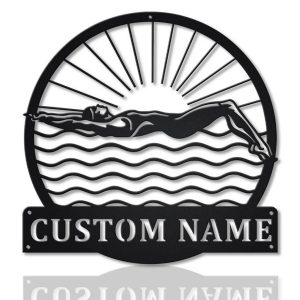 Female Swimmer Metal Sign Personalized Metal Name Signs Home Decor Sport Fan Gifts 1