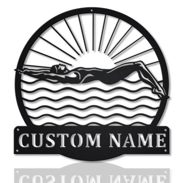 Female Swimmer Metal Sign Personalized Metal Name Signs Home Decor Sport Fan Gifts