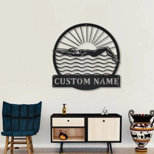 Female Swimmer Metal Sign Personalized Metal Name Signs Home Decor Sport Fan Gifts 2