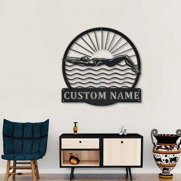 Female Swimmer Metal Sign Personalized Metal Name Signs Home Decor Sport Fan Gifts