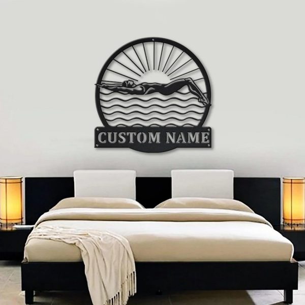 Female Swimmer Metal Sign Personalized Metal Name Signs Home Decor Sport Fan Gifts