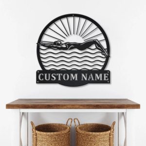 Female Swimmer Metal Sign Personalized Metal Name Signs Home Decor Sport Fan Gifts 4