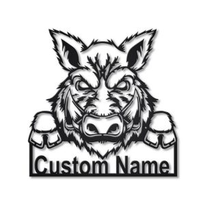 Feral Pig Metal Art Personalized Metal Name Sign Decor Home Gift for Animal Lover 1