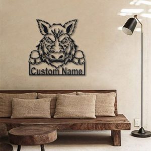 Feral Pig Metal Art Personalized Metal Name Sign Decor Home Gift for Animal Lover 2