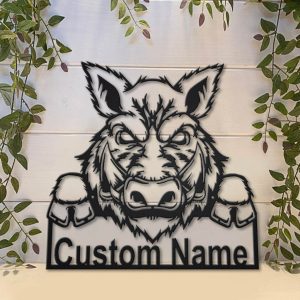 Feral Pig Metal Art Personalized Metal Name Sign Decor Home Gift for Animal Lover 3