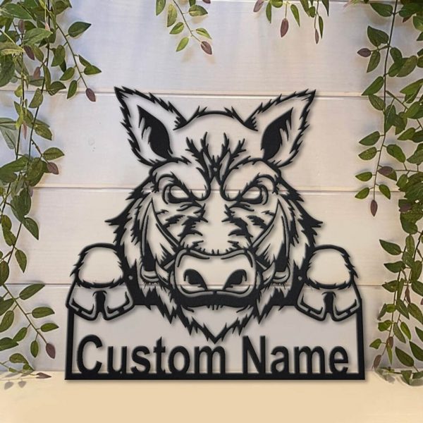 Feral Pig Metal Art Personalized Metal Name Sign Decor Home Gift for Animal Lover